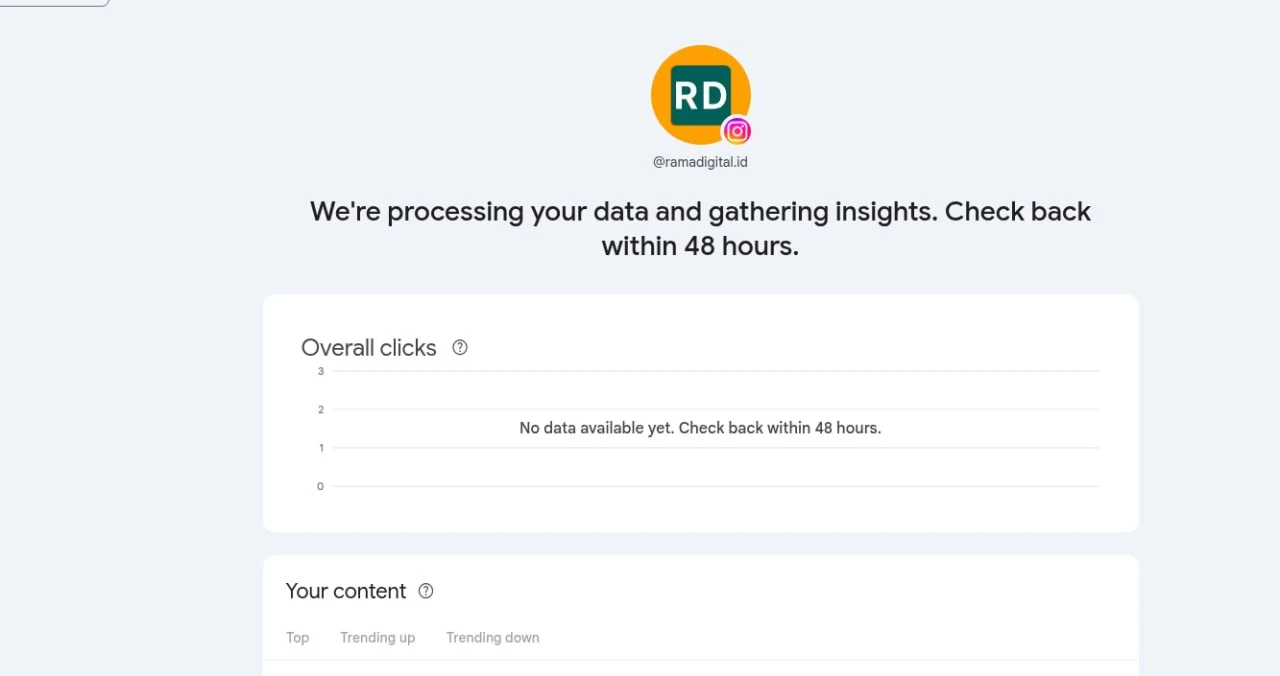 Google Search Console memproses data Instagram @ramadigital.id