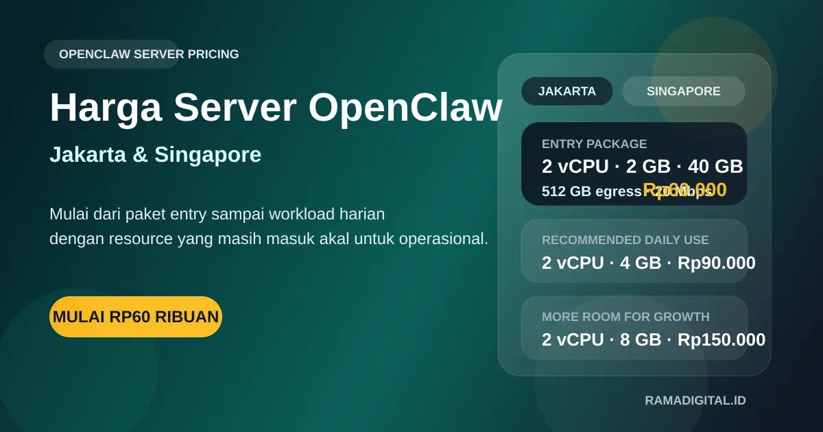Harga Server OpenClaw 2026: Paket Jakarta & Singapore, Mulai Rp60 Ribuan