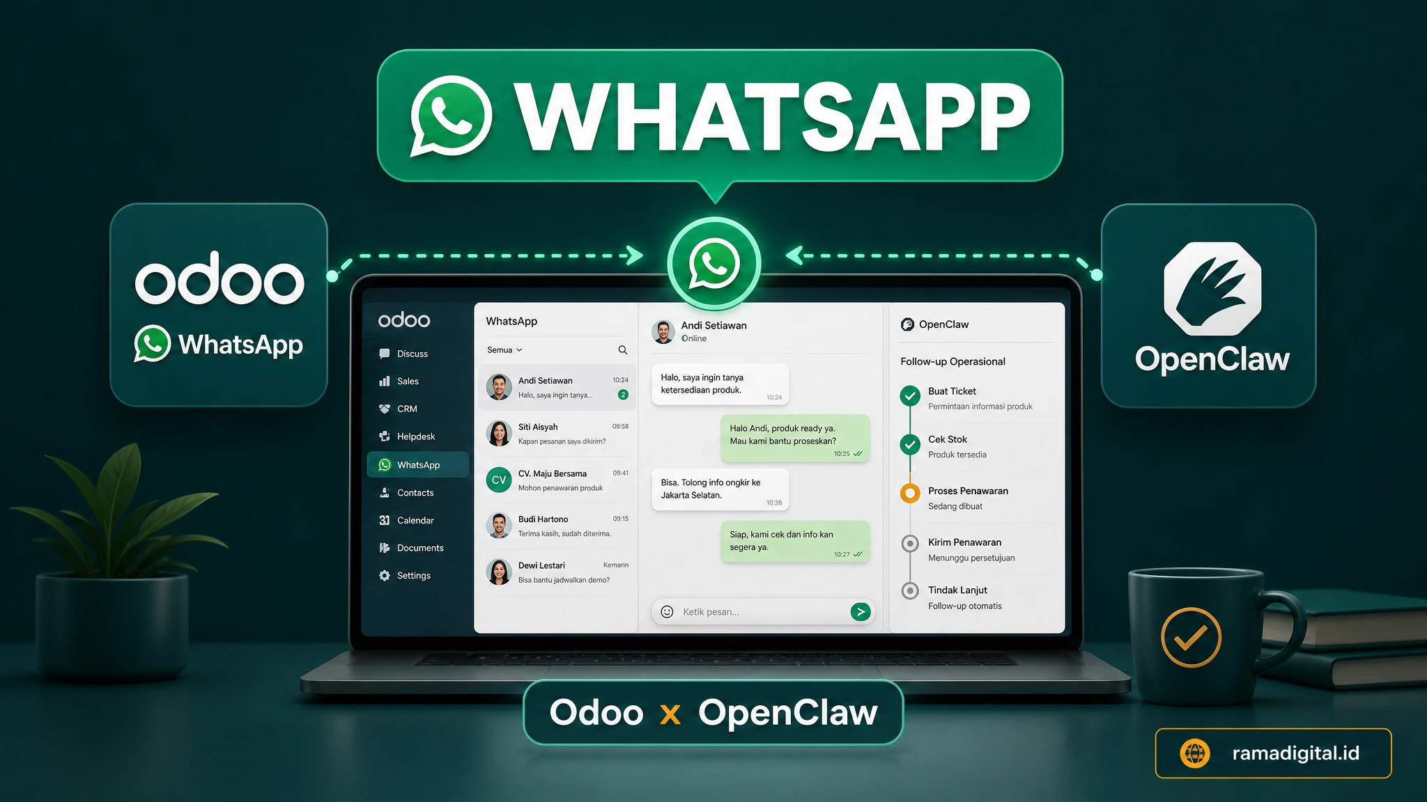Integrasi Odoo WhatsApp dengan OpenClaw untuk Sinkron percakapan WhatsApp dan follow-up operasional