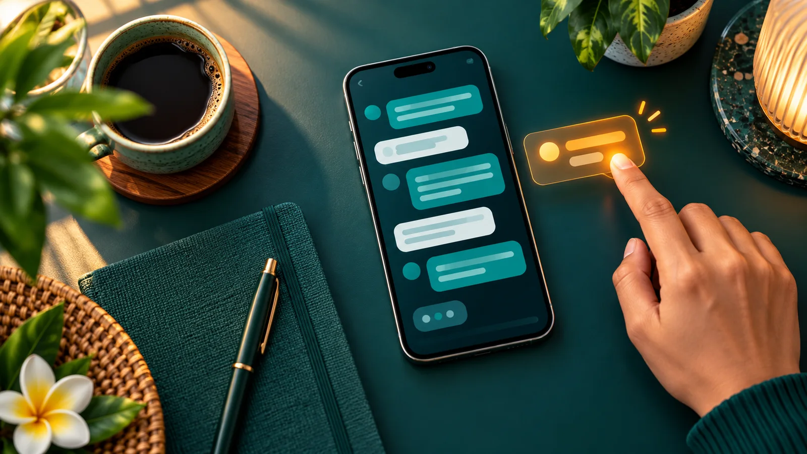 Tangan mengetuk panel percakapan kecil di ponsel, terpisah dari utas chat utama.