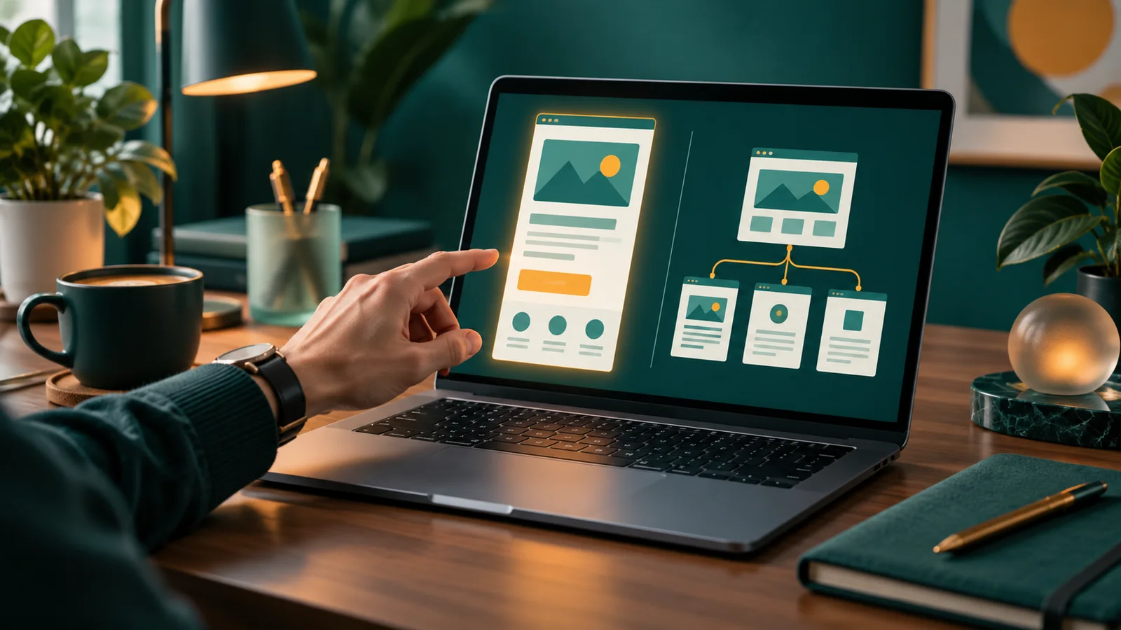 Pemilik usaha memilih antara tampilan halaman tunggal dan susunan beberapa halaman di laptop.