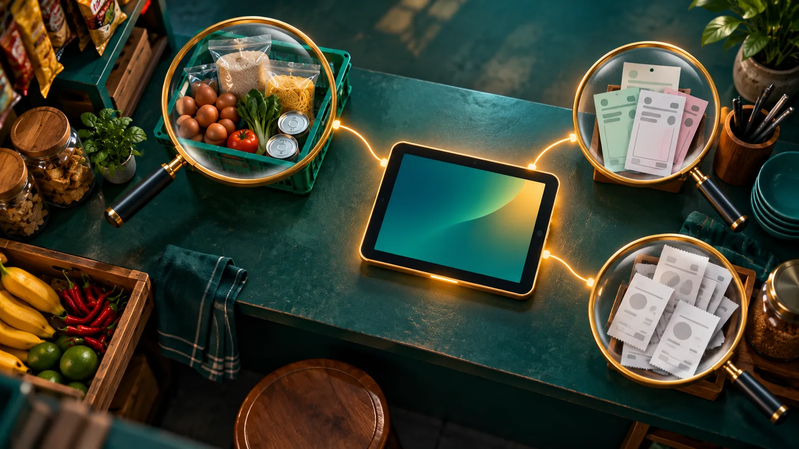 Tablet kasir warung sebagai sumber data untuk stok, riwayat pelanggan, dan rekap penjualan harian