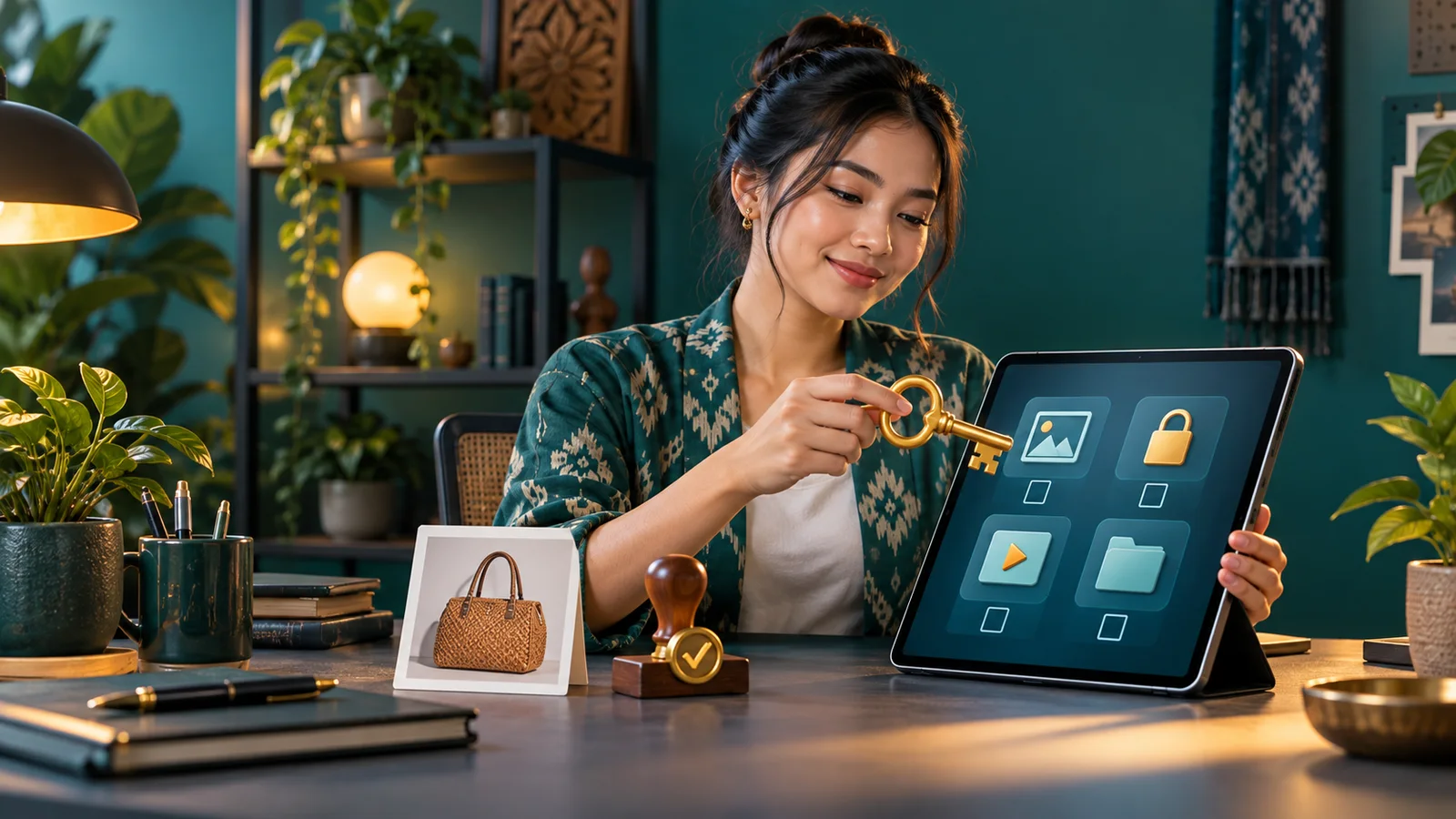 Pemilik usaha Indonesia memeriksa akses akun iklan di tablet sebelum kampanye tayang.