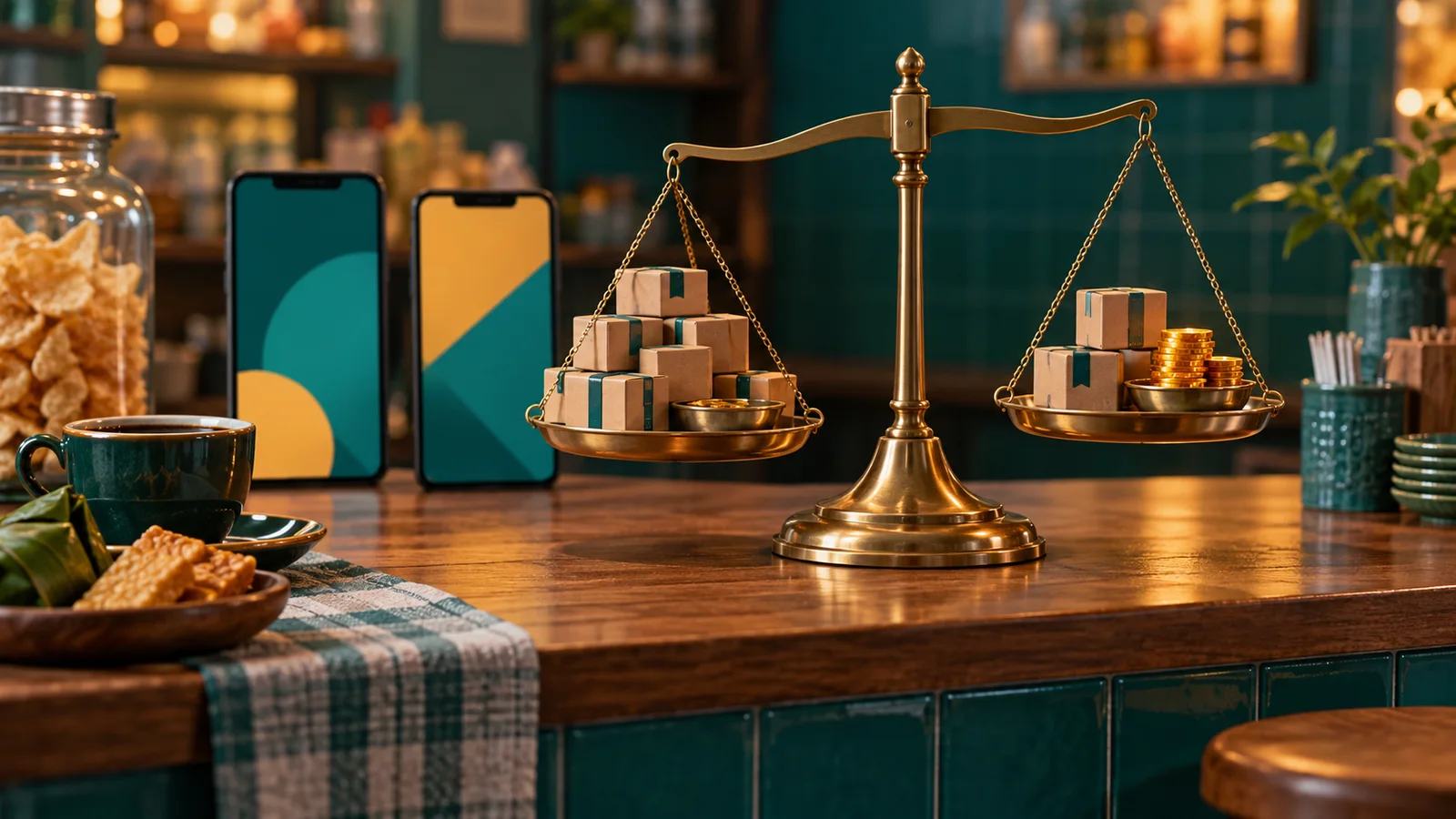 A balance scale compares many low-margin orders with fewer orders producing higher profit.