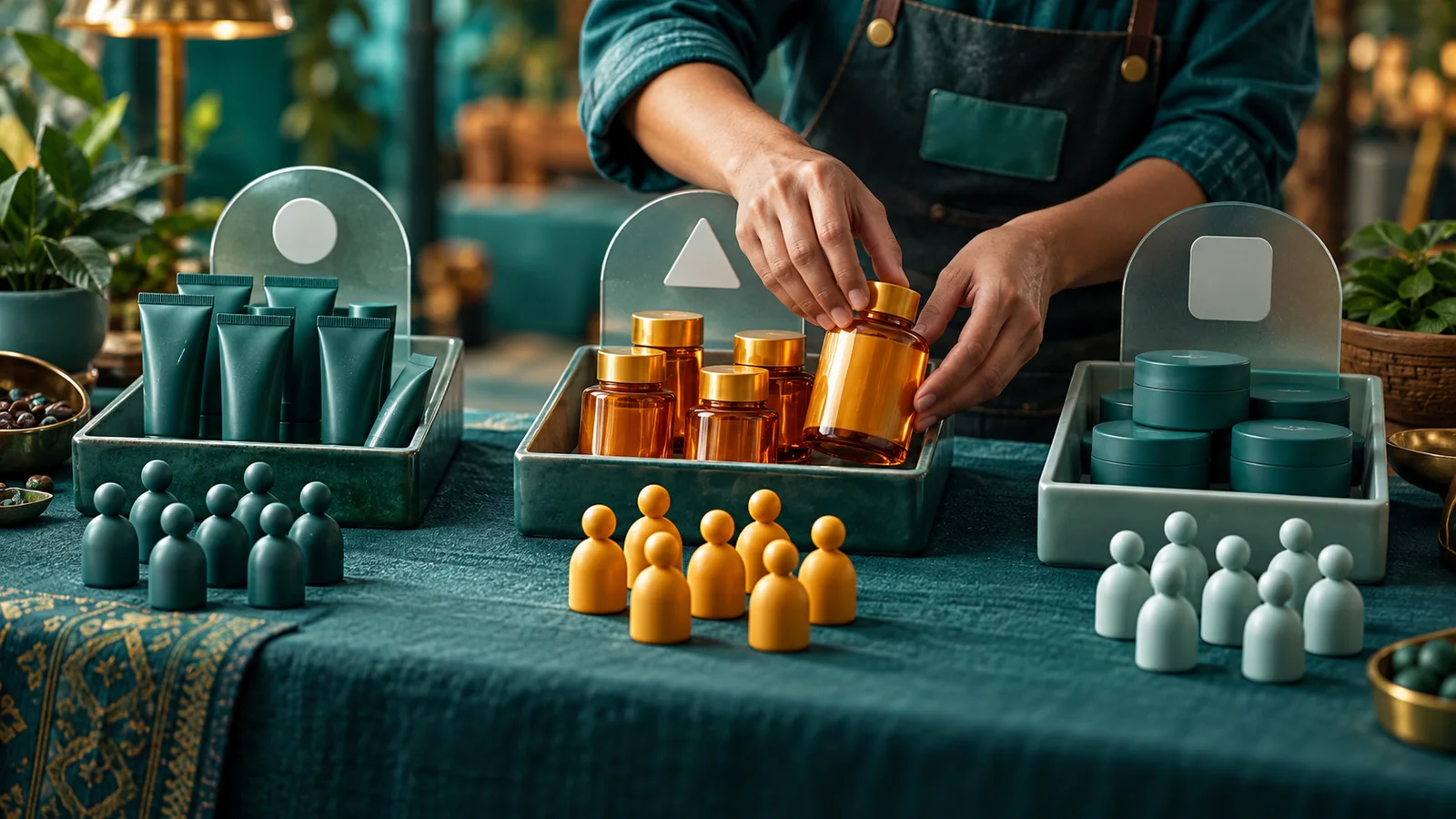 A shopkeeper groups three products to understand different buyer needs.
