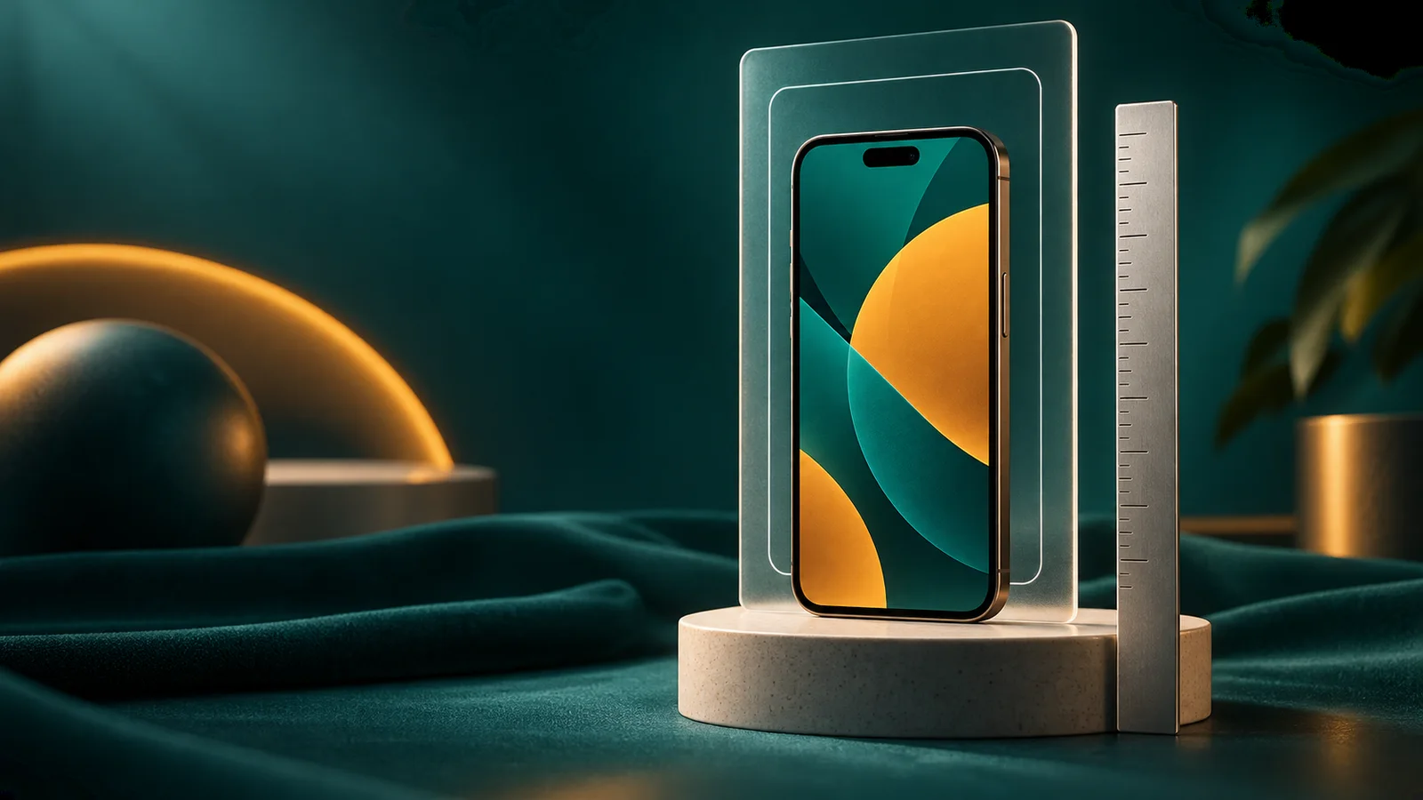 Ponsel vertikal dengan panduan bingkai rasio 9:16 dan area aman untuk konten TikTok.