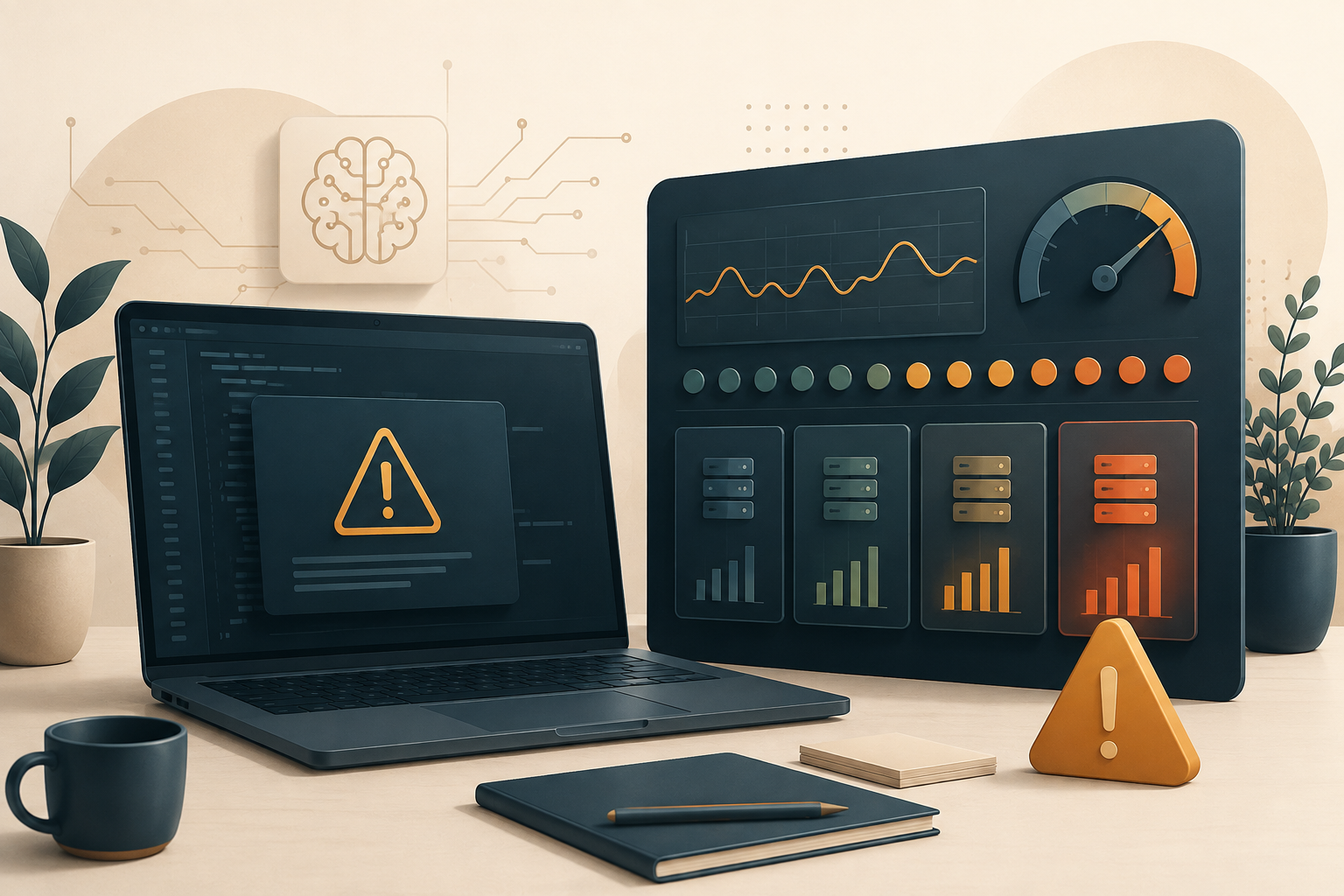 Workspace AI dengan peringatan kapasitas model dan dashboard beban layanan